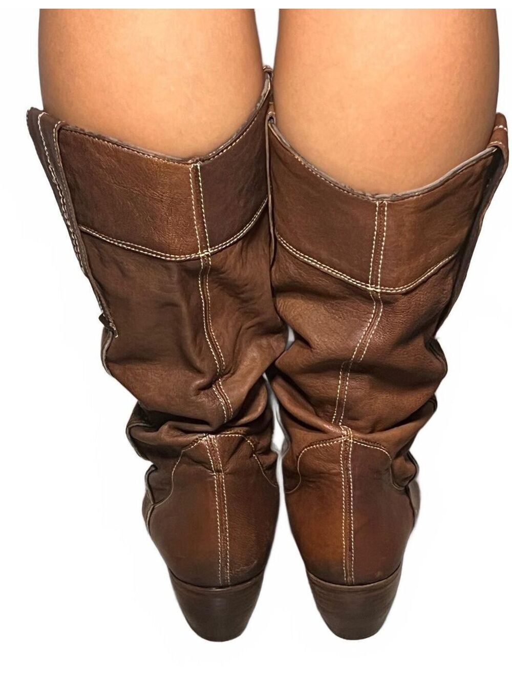 Vic Matie Italian Leather Slouch Cowboy Boots Brown Pointed Toe Y2K Size 38.5 - Picture 6 of 9